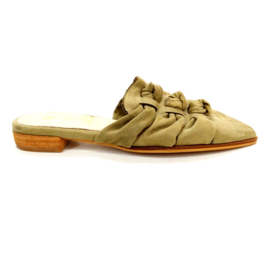 Mi.im By Miracle Miles Womens Slide Sandals Green Leather Knot Front 6.5 New